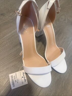 G.C. Shoes White Block Heel Ankle Strap Sandals
